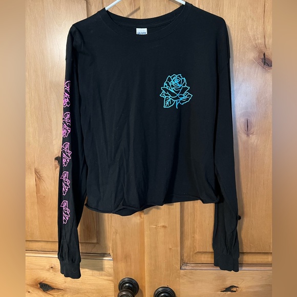 Cropped Neon Roses Long Sleeve T Shirt - Picture 1 of 8